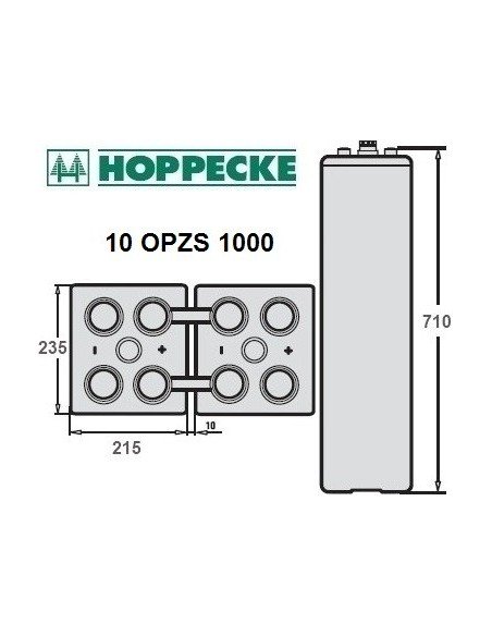 Batería OPzS estacionaria 1500Ah C100, 6 vasos x 2V HOPPECKE 10 OPZS 1000