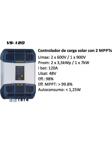 Regulador de carga solar MPPT Studer VS-120 de 120A para 48Vcc y 600 o 900 V de campo fotovoltaico
