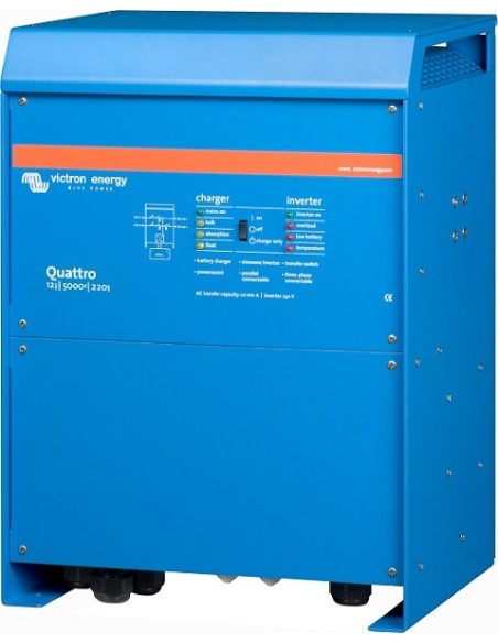 Inversor-cargador Victron Quattro 12/5000/220-100/100 de 12V y 4000W continuos con cargador de 220A