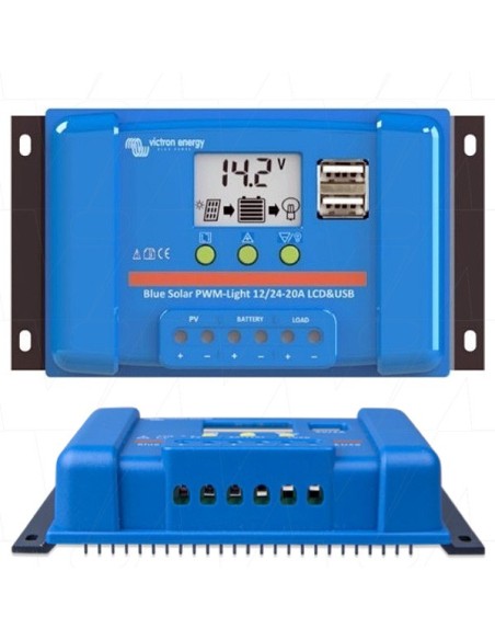 Controlador de carga Victron BlueSolar PWM-LCD y USB de 20A y 12/24v