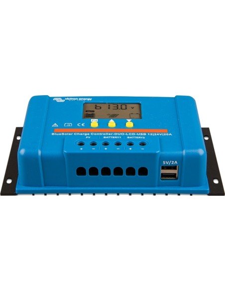 Controlador de carga solar de 20A y 12/24Voltios Blue Solar PWM Duo LCD y USB de la marca Victron