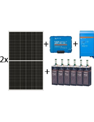 Kit solar aislada de 3000Wh al día, de 12V con inversor-cargador de 1600w para uso permanente