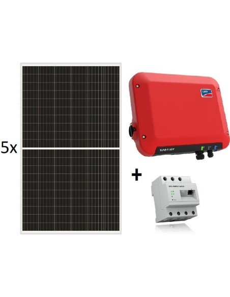 Kit autoconsumo de 1675W sin inyección a red y monitorización, con SMA Sunny Boy 1.5, Energy Meter y paneles