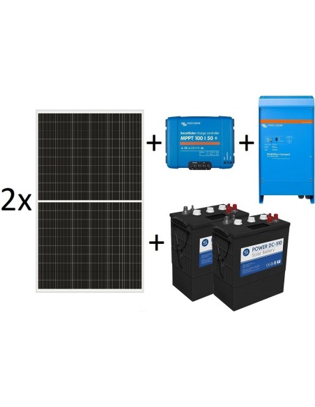Kit solar de 3000Wh/día de 12V con inversor de 1.600w, 2 paneles de 335W y regulador MPPT, para uso diario