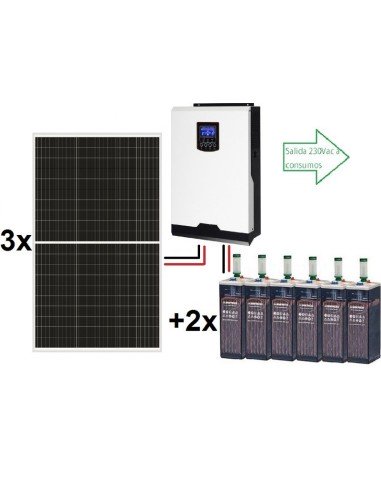 Kit solar aislada ECO de 4500Wh al día, de 24V con inversor-cargador de 3000w para uso permanente