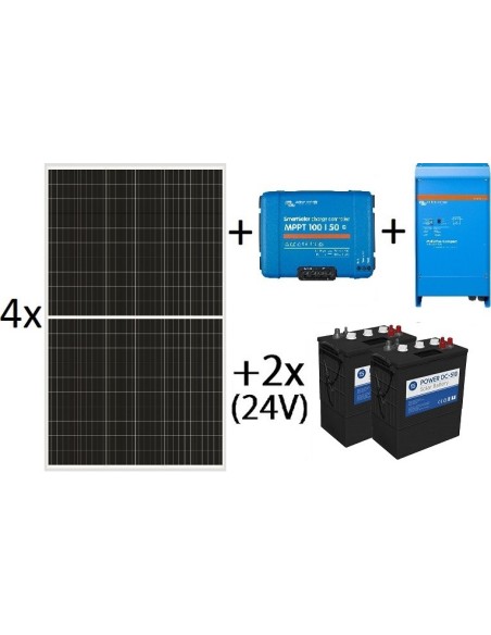 Kit solar aislada de 6500Wh al día, de 24V con inversor-cargador de 1600w para uso diario con PowerDC