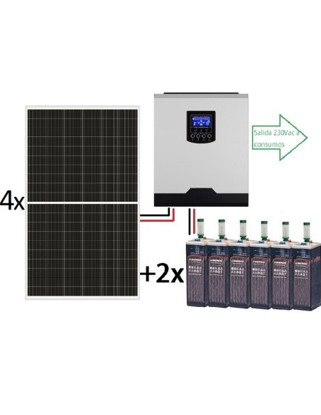 Kit solar aislado completo ECO de 6000Wh/día de 24V con inversor senoidal de 3000w para uso permanente