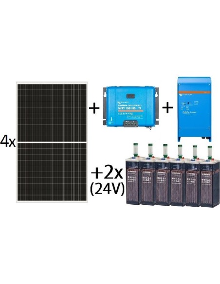 Kit solar aislada de 6000Wh al día, de 24V con inversor-cargador de 1600w para uso permanente
