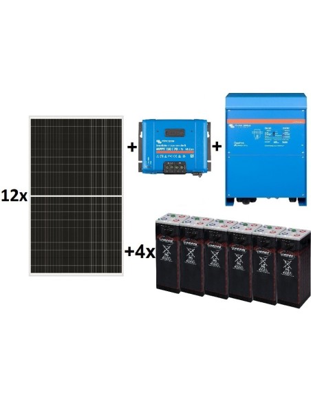 Kit solar aislada TOP de 19.000W/día de 48V con inversor-cargador Victron de 6500W para uso permanente