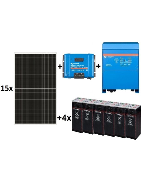 Kit fotovoltaico TOP de 23.000W/día de 48V con inversor senoidal de 6500w para uso permanente