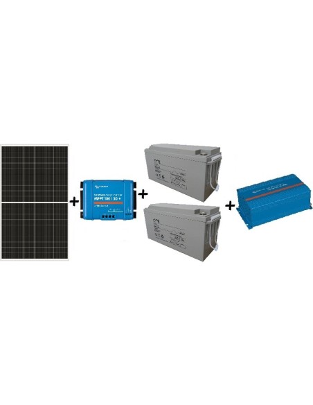 Kit solar fotovoltaico de 1500Wh/día y 24 voltios con inversor senoidal de 650w para uso de fin de semana