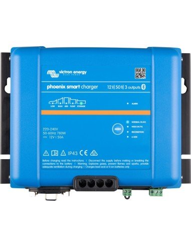 Cargador de baterías de 12V, 50A y 3 salidas Victron Phoenix Smart IP43 12/50 (3) + Cable AC