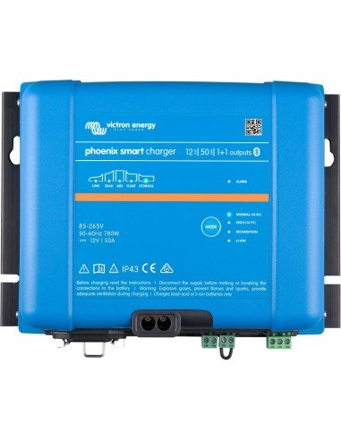 Cargador de baterías de 12V y 50A Victron Phoenix Smart IP43 12/50 (1+1) + Cable AC (120-240Vac)