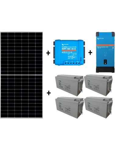 Kit fotovoltaico aislado de 2500Wh/día de 24V con inversor senoidal de 1600w para uso de fin de semana