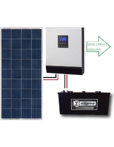 Kit fotovoltaica aislada ECO de 700Wh/día de 12V con inversor senoidal de 1000w para uso de fin de semana